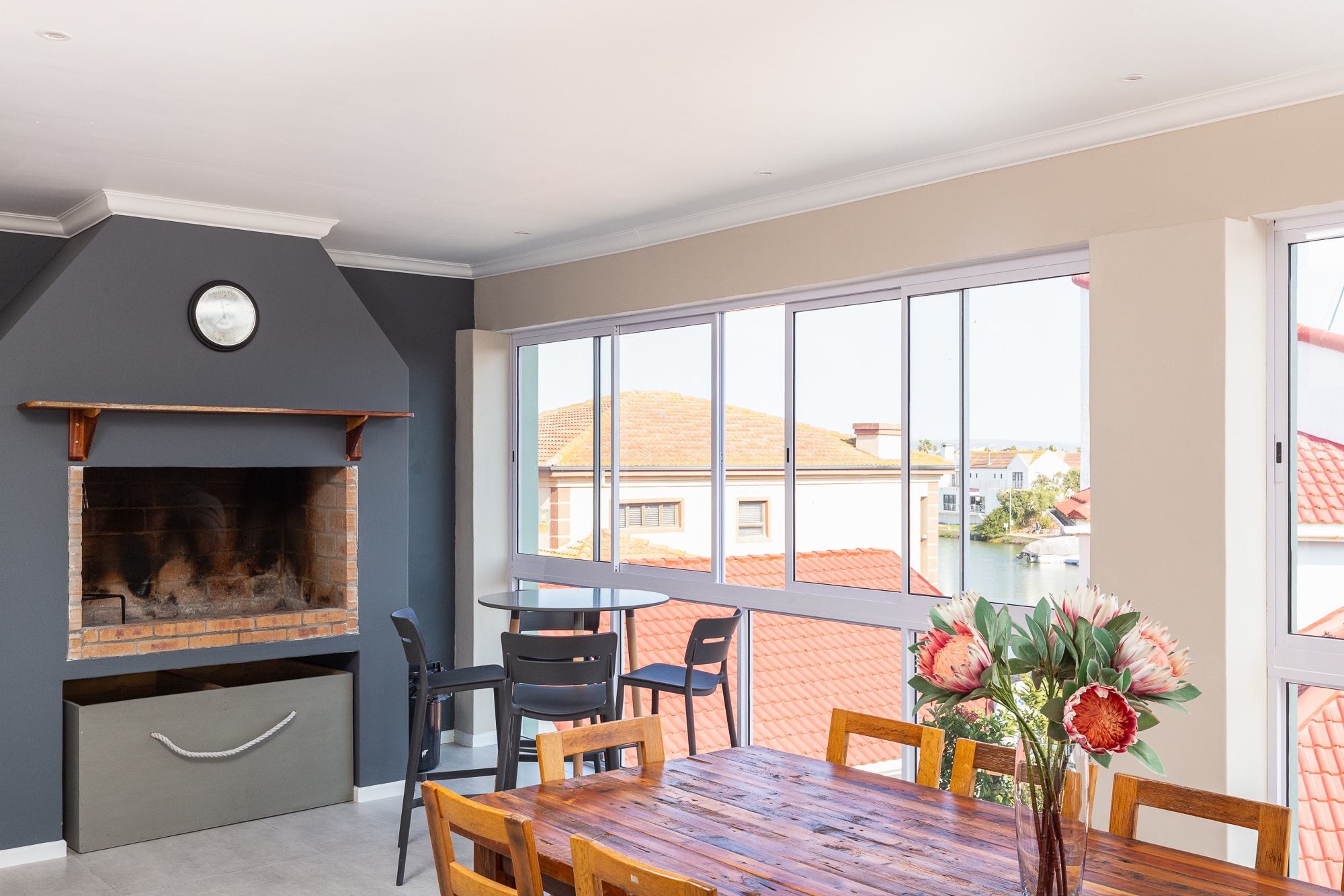 Modern living room with fireplace
